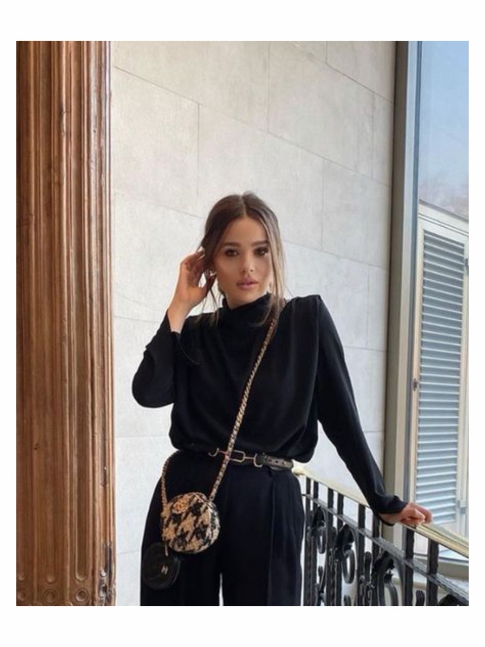 Zara Black Blouse with Long Sleeves and High Neckline